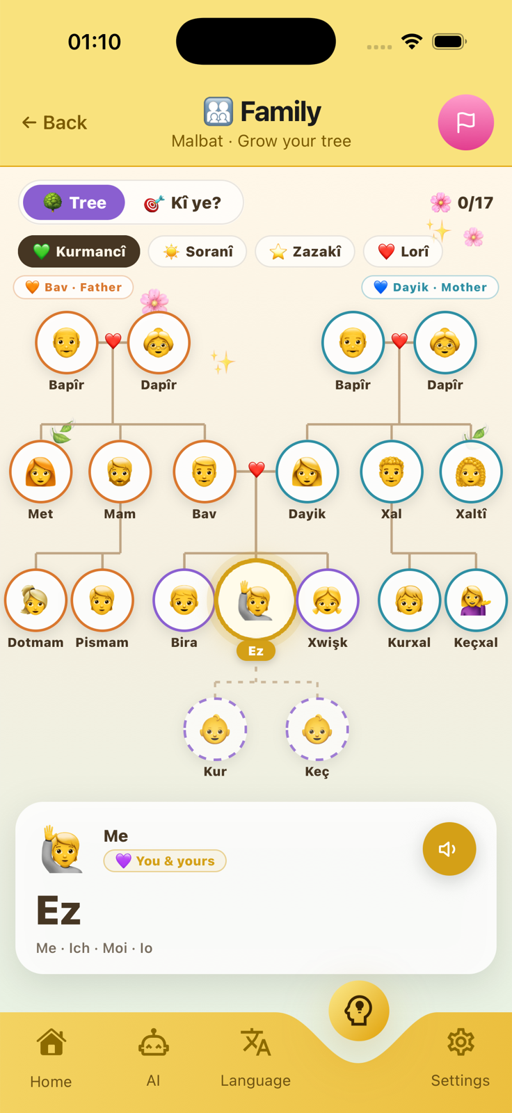 Familienstammbaum — Screenshot des Spiels